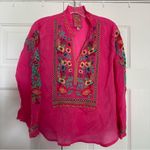 Johnny Was  Simone Raspberry Sorbet Georgette Pink Embroidered Blouse Photo 2