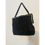 Vintage 70s/80s Black Beaded Embroidered Clutch Closure Beaded Handled Handbag Photo 3