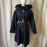 Vintage Carol Horn Black Hooded Wool Coat with Faux Fur Trim & Brass Closure 8 Photo 7