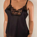 Sears VNTG Isn't It Divine sm Black Cami Tank Top Nylon Lace deep V neck Trim Photo 0