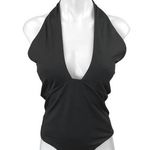 Reoria Women's Black Halter Sleeveless Plunging One Piece Bodysuit Top Size M Size M Photo 0