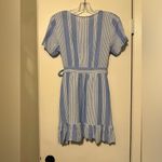 Entro  blue striped wrap dress ruffle skirt size M Photo 3