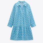ZARA The Carly Blue & White Floral Printed Button-Up Flounce Mini Dress Medium Photo 3