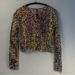 GeeGee Sequin Long Sleeve Mesh Crop Top Medium Green Pink Yellow New Women’s Photo 2