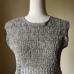 Y2K The Limited Handknit‎ Ribbon Yarn Crochet Top Gray Sage Boho Festival Medium Green Photo 1