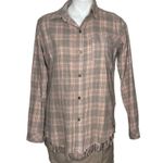 Current/Elliott CURRENT ELLIOTT Plaid Shirt The Prep School Fray Pink Taupe Tinsel Size 2 Photo 1