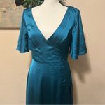 Lulus  Elegant Confidence Teal Satin Flutter Sleeve Cutout Maxi Dress formal gown Photo 2