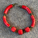 Red & Brass Beaded Necklace Photo 0