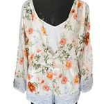 Joie  Kiora Silk Floral Romper with Wide Sleeves Ivory and Peach Size XS Photo 0