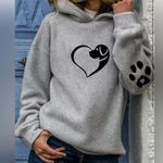 SheIn Fleece dog printed Grey pullover hoodie sweatshirt women’s size medium Photo 3
