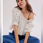 Free People  Cream Ruffled Crop Blouse Photo 2