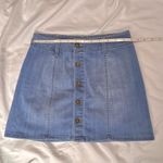 Sky And Sparrow Blue Mini Stretchy Denim Skirt with Buttons Photo 2