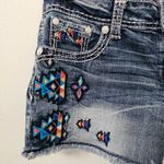 GRACE IN LA  Dark Wash Aztec Embroidered Lowrise Denim Shorts Size 28 Photo 1