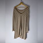 Free People  Stripe Swing Tunic Dress Scoop Neck Long Sleeve Knit Mint Camel Smal Photo 1