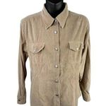 Gap VTG 90s Blue Jeans Long Sleeve Button Up Corduroy Tan Shirt Women’s M School Photo 0