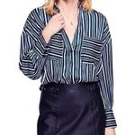 Free People Mad About You Striped Satin Button Down Shirt Small Photo 0