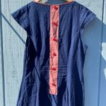 Dark blue A line linen dress with red detail; made by San Francisco designer Size M Photo 3