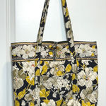 Vera Bradley Quilted Tote Bag Floral Print Yellow White Black Shoulder Bag Photo 0