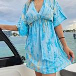 Turquoise Golden Batwing Sleeve Dress Blue Size L Photo 0