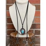 Faux Leather Tie Choker Necklace with Western Charms Black Photo 1