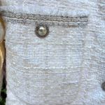 ZARA Blazer Tweed Frayed Pearl Button Jacket Cream Silver Metallic Womens Sz XS Photo 6