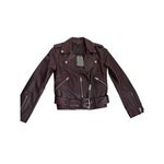 All Saints Balfern Leather Biker Jacket In Deep Berry Size 2 Photo 3