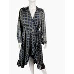Anthropologie dRA Cicero Wrap Asymmetric Dress Ruffle Plaid Boho Blue - Large Photo 2