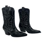 Mango  Leather Cowboy Ankle Boots with Embroidery Seams Black Size 39/ 8.5 Photo 6