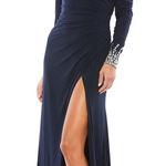 Mac Duggal Beaded Cuff Drop Shoulder Wrap Style Gown Dress 12231 Navy Photo 0