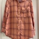 Free People Women’s  No Limits Linen Plaid Button Up Long Sleeve Shirt Coral Sz S Photo 2