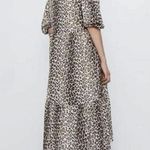 ZARA  Brown Black Leopard Animal Print 3/4 Sleeve Tiered Midi A-line Dress Size S Photo 2