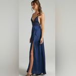 Showpo Navy Inspired Tribe Plunge Neckline Maxi Lace Open Leg Dress Size US 6 Blue Photo 5