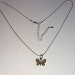 Elegant Silver Tone Yellow Enamel Dainty Butterfly Pendant Necklace Photo 2