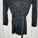 Midnight Doll  Black Full Sequin Shorts Romper Tie Waist Sz XS Long Sleeve Photo 6
