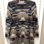 Lucky Brand  Tan Navy Fringe Hem Boho Aztec Open Front Cardigan Size Medium Photo 3