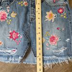 American Eagle Embroidered Distressed Denim Mini Jean Skirt Button Fly ~ Size 4 Photo 12