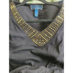 Karen Scott  Size M Womens Gold Embellished Neck Accents Black Top Photo 2