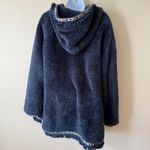 Natural Life  Cozy Fuzzy Poncho Hoodie One Size Blue‎ Aztec Trim Fringed Cozy Photo 6