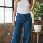 Eileen Fisher Jeans Womens Small Blue Denim Wide Leg Trouser Pants USA Made Photo 0