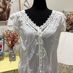 Loft Cream Ruffled Buttoned Blouse Photo 0