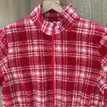 Anthropologie Vintage Collared Fleece Drawstring Waist Jacket Red White Plaid M Photo 4