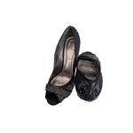 HOUSE OF DEREON Beyonce Black Satin Embroidered Beaded Heels Size 7.5 Photo 5