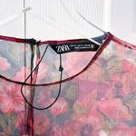 ZARA  Red Floral Organza Sheer Floral Frill Puff Sleeve Blouse * Photo 4