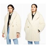 Topshop Cream Off White Teddy Faux Fur Oversized Winter Borg Coat Size 12 Large Photo 6
