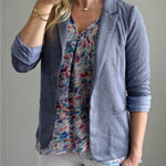 Skies Are Blue  Asa Stretch Knit Open Jacket Blazer Chambray Blue Cuffed women L Photo 0