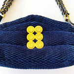 Kooreloo Rich Blue Velour Mini Bag Black Leather Trim Chain Strap Luxury Purse Blue Photo 4