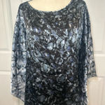 Bob Mackie Wearable Art Poncho Kaftan Blouse Oversized Top Sz 1X Blue Shiny Photo 0