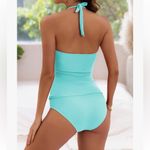 B2prity Halter Tankini Tummy Control Two Piece V Neck with bottoms swimsuit Green Photo 2