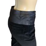Alice + Olivia BLACK CORDUROY CROPPED FLARE LEG PANTS WITH LEATHER TRIM (6) Photo 6