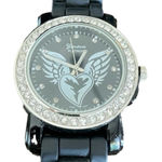⭐️ Geneva Platinum Heart With Wings Black Rubber Unisex Watch Stainless Steel Photo 0